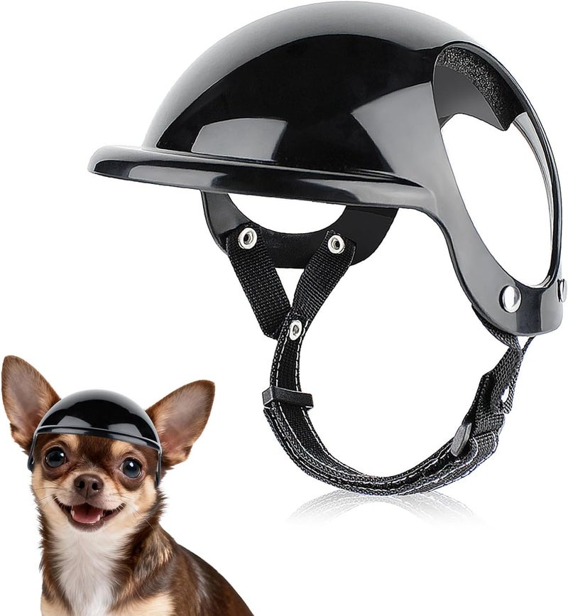 Billionchains Extra Small Dog Helmet with Ear Holes - Adjustable, Lightweight, Hard Black Puppy Helmet for Outdoor Activities/Motorcycle/Bike - Image 1